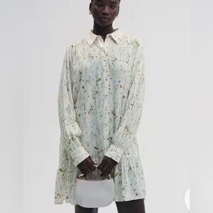 H&M Short Oversized ballon sleeve opaque floral shirt dress Women’s size M